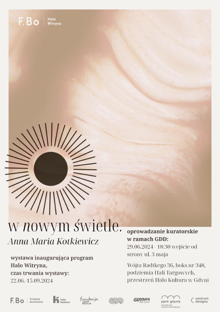 Plakat wystawy "W nowym świetle" w ramach akcji Halo Witryna